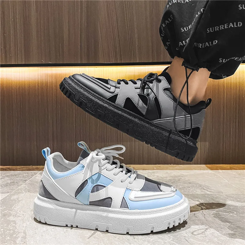 

Кроссовки мужские на платформе, Вулканизированная подошва, кожаные, модная повседневная обувь для скейтборда, осень 2021