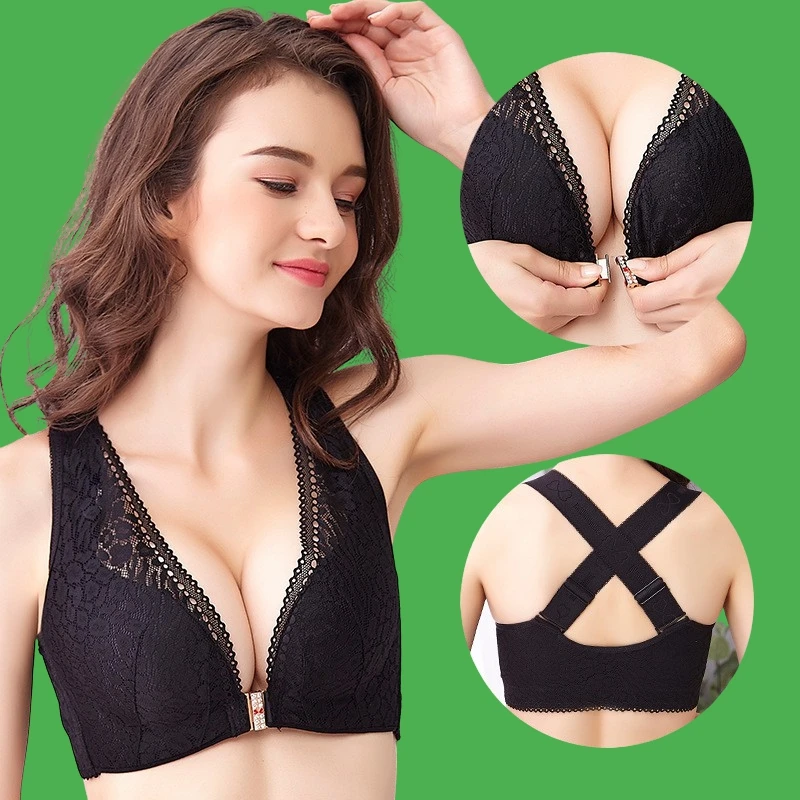 Бюстгальтер пуш-ап Женский черный с большими чашками кружевной размера плюс |