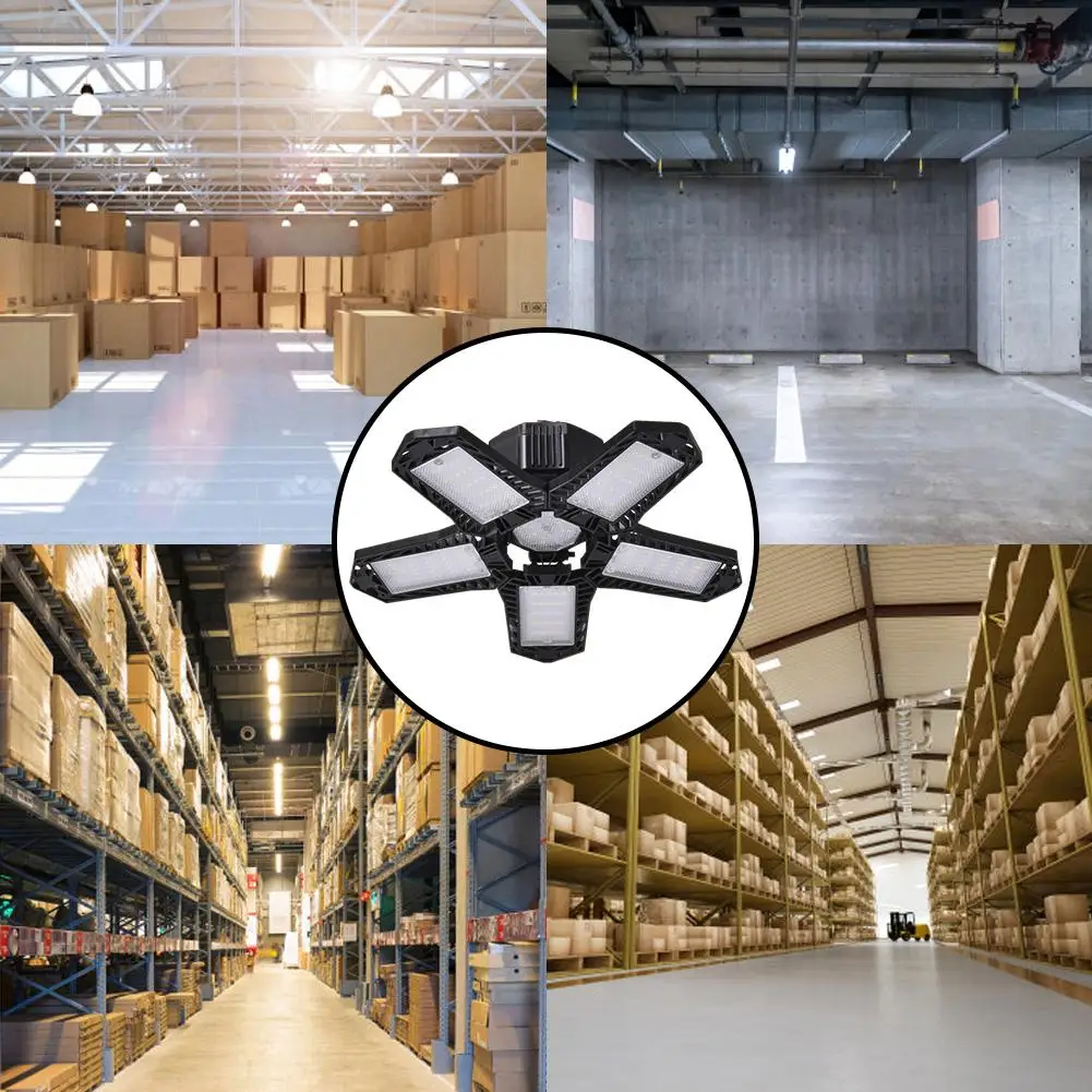 

80/100W Five Leaf Garage Light Garage Light Deformable Foldable Garage Ceiling Lamp For Indoor Outdoor Deformation High Bay Ligh