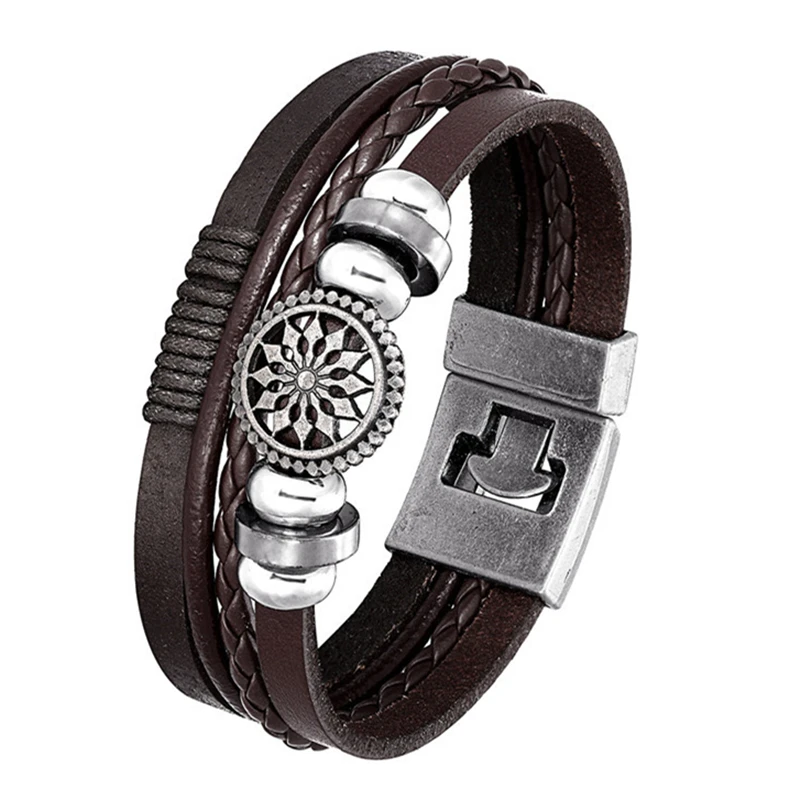 

Vintage Sun Flower Bracelet and Bracelet Men's Multi-Layer Leather Bracelet 2020 For Women Men Wrapped Woman Punk Jewellery