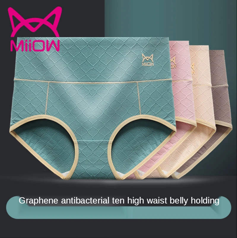 

MiiOW Authentic 3/4 Cotton Underwear Women's High Waist Belly Graphene Antibacterial Plus Size Women's Seamless Briefs
