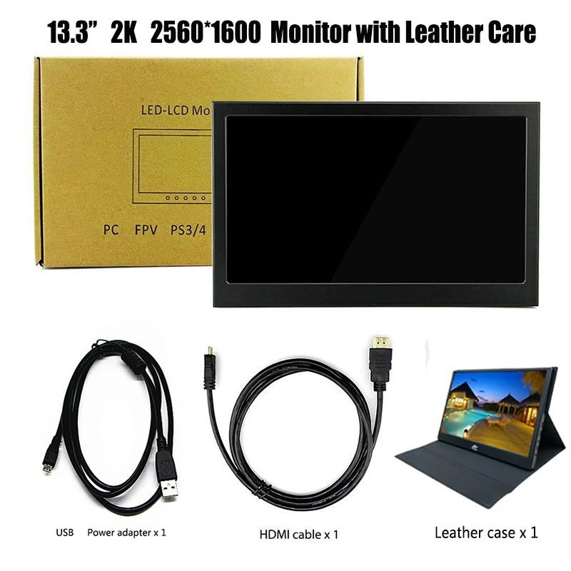 13," 2 K портативный мини-ноутбук монитор PC 1920x1080 HDMI кожаный Стенд PS3 4 Xbox360 1080P ЖК-светодиодный дисплей Raspberry Pi Touch