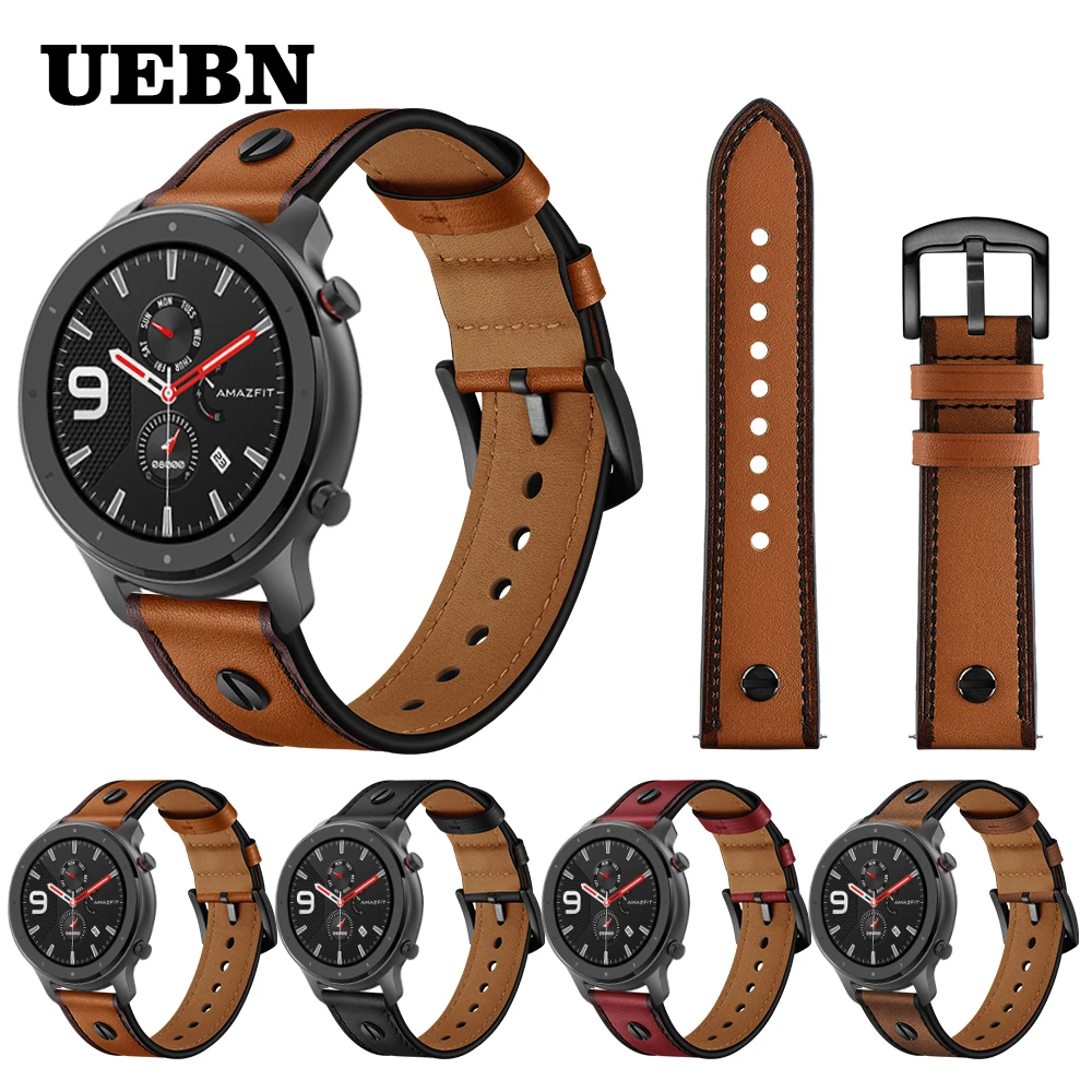 

UEBN 22mm width Leather Metal Buckle band for Huami Amazfit GTR 47mm strap for gtr 47mm Replacement Bracelet Watchbands
