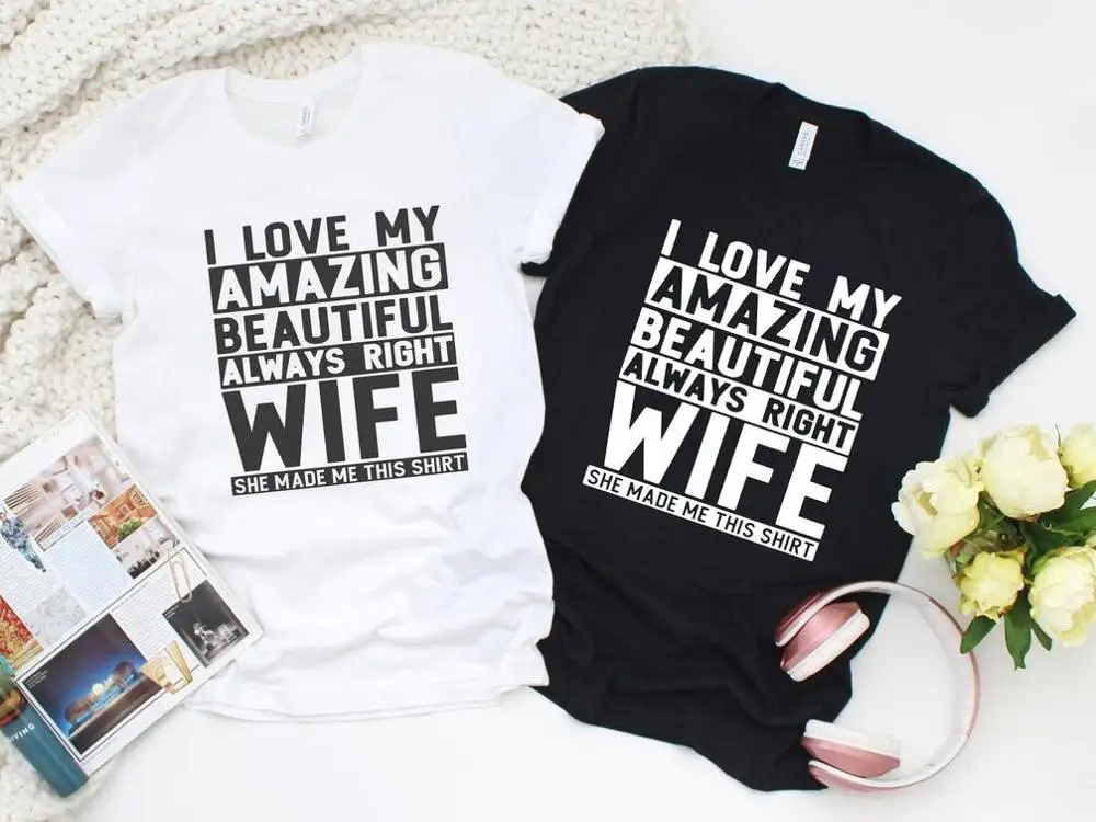 Футболка с надписью I Love My Amazing Beauty Always ristmas Gift for Dad tee подарок мужу | Женская одежда