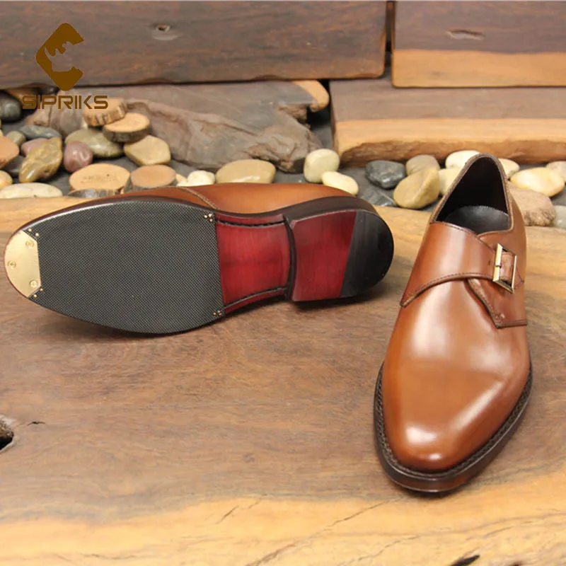 

Sipriks Retro Brown Monk Strap Shoes Mens Luxury Goodyear Welted Dress Shoes British Boss Business Casual Flats Wedding Party 46