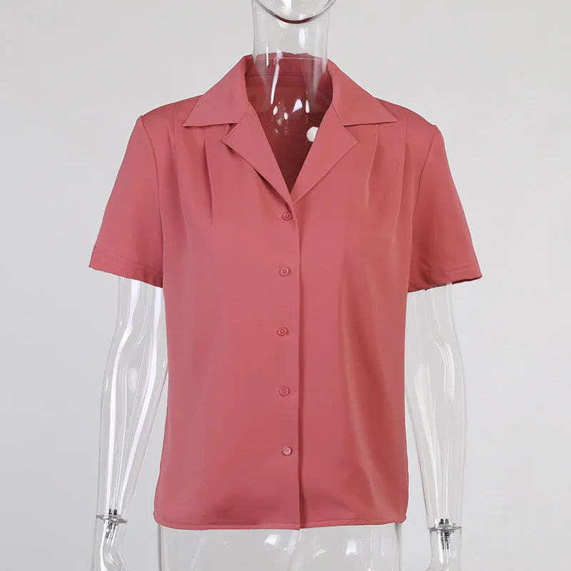 

Blusas Mujer De Moda 2021 New Solid Color Single-Breasted Retro Suit Short-Sleeved Shirt Office Blouse Work Korean Fashion Shirt