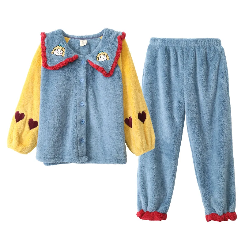 

Winter 2020 New Cute Korean Style Long Sleeve Coral Fleece Internet-famous Outdoors Home Wear Schoolgirl Outfit