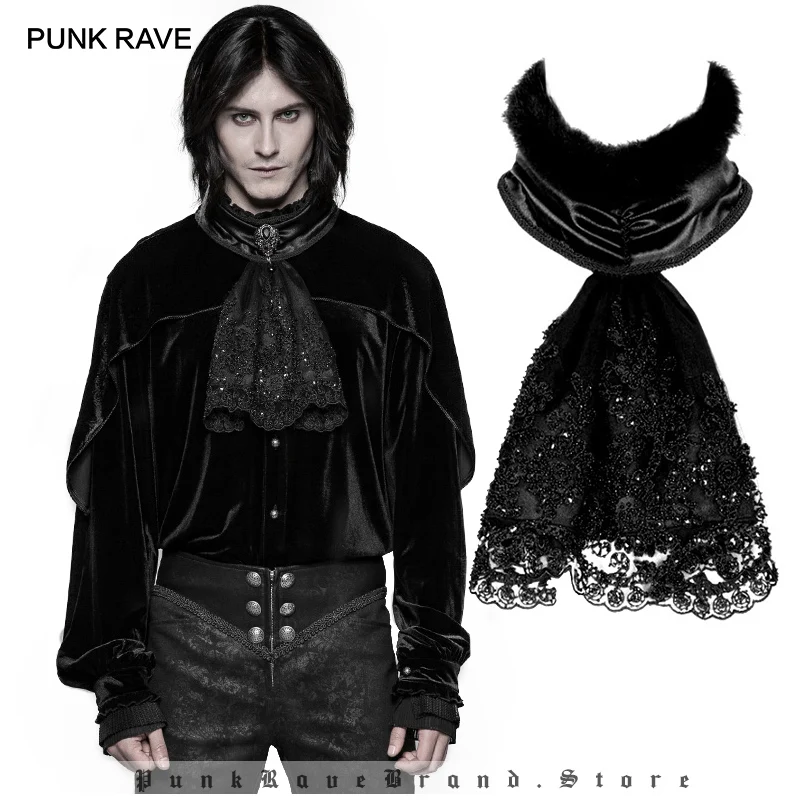 Панк рейв для мужчин Готический корт украшенный вышивкой воротник съемный