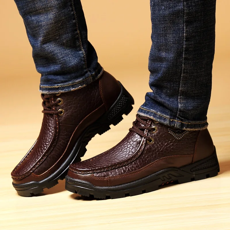 Мужская обувь из натуральной кожи меховые ботильоны деловая теплая зимняя