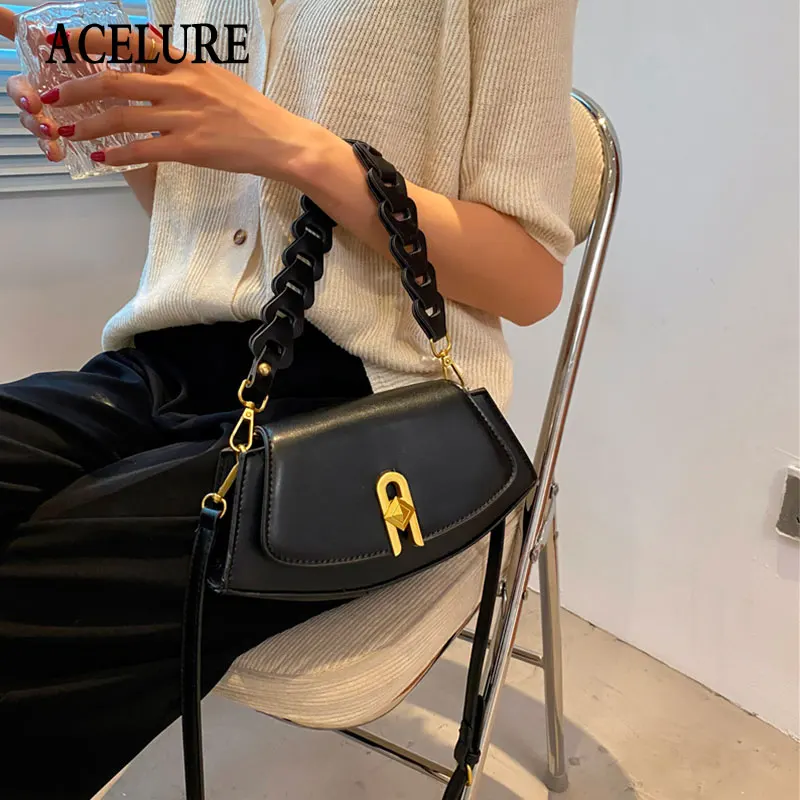 

ACELURE Fashion Ladies PU Leather Shopping Purse Flap Solid Color Shoulder Bags for Women Half Round Shape Small Messenger Bags