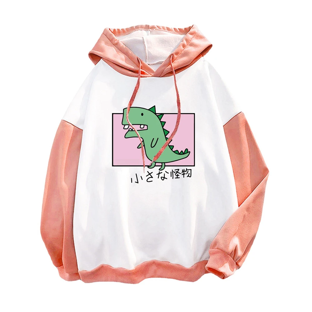 

Patchwork Vacation Casual Hoodies Fresh Loose Hat Long Sleeve Young Cute Print 2021 Spring Autumn Contrast Hot Style Fashion