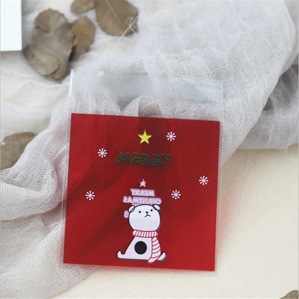 {D& P 100pcs 10X10+ 3 см Рождество печенья конфеты упаковки хлеба самоклеящаяся Пластик печенье закуски выпечка посылка милые сумки через плечо