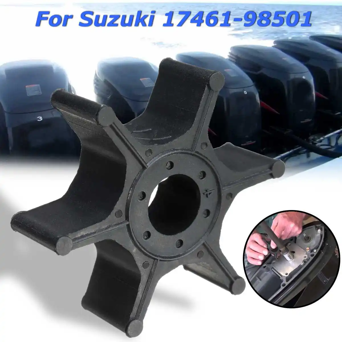 Outboard Engines Replacement 17461-98501 Water Pump Impeller for Suzuki 2-8HP Diameter 41mm Black Rubber 6 Blades Accessories