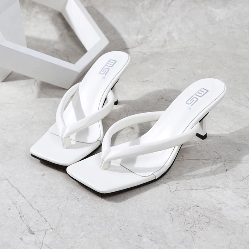 Шлепанцы женские сланцы сандалии на высоком тонком каблуке без застежки