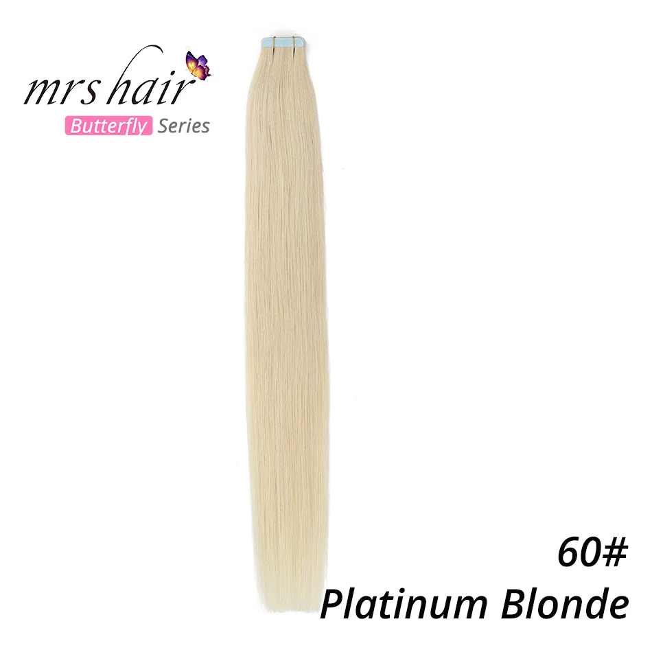MRSHAIR 6# кожи уток человеческих волос прямой 20 штук ленты в расширение номера Волосы remy двухсторонней ленты для волос 1" 18" 2" 22" 24" - Цвет: #60