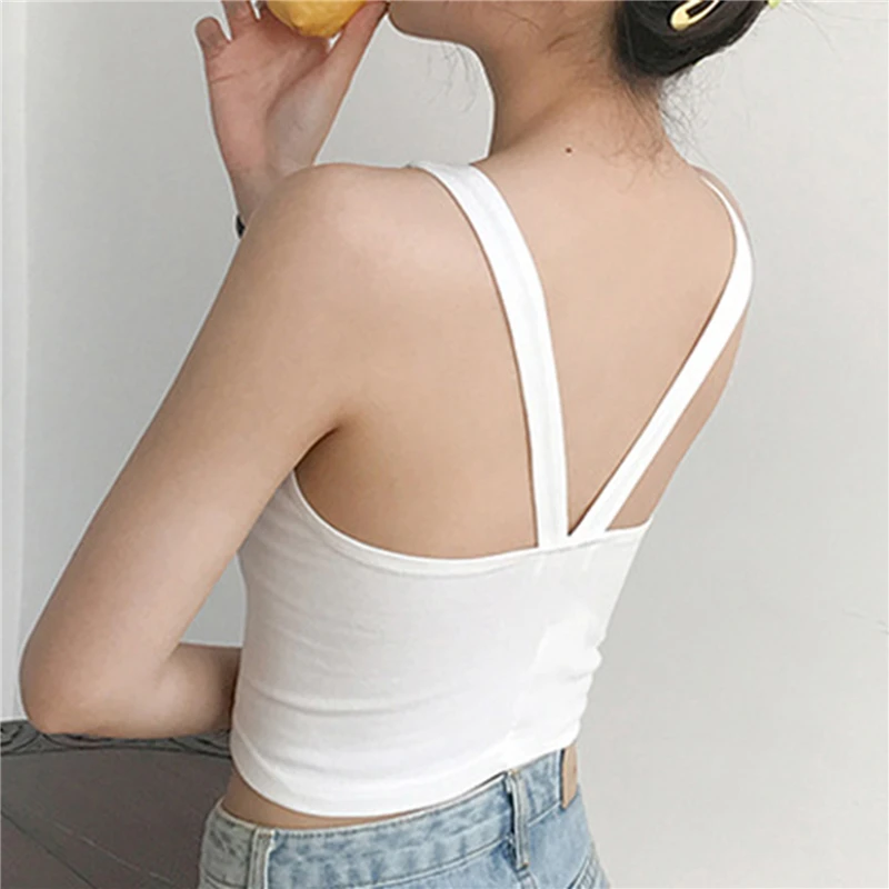 

Camisoles Women Solid Backless Vest Leisure Korean Style Tanks Tops Slim Crop Top Basic Sexy All-match Bodycon Camis