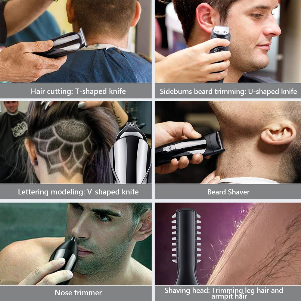 

6 In 1 Hair Clipper Hair Trimmer For Men Electric Cordless Nose Ear Beard Professional Rechargeable Shaver Hair Cutter Remover