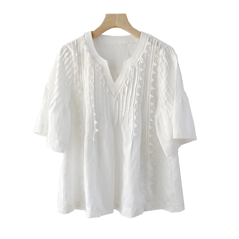 

Summer new fresh sweet blouse women middle sleeved Bohemian holiday blouse