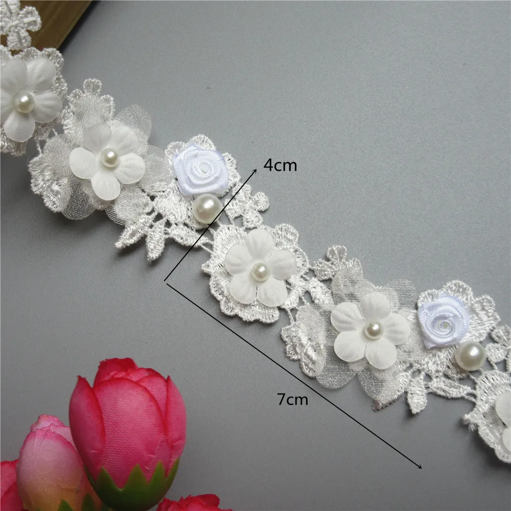 10x Белый Многослойные Цветок Розы вышитые кружева боковой обрез лента из Ткани в