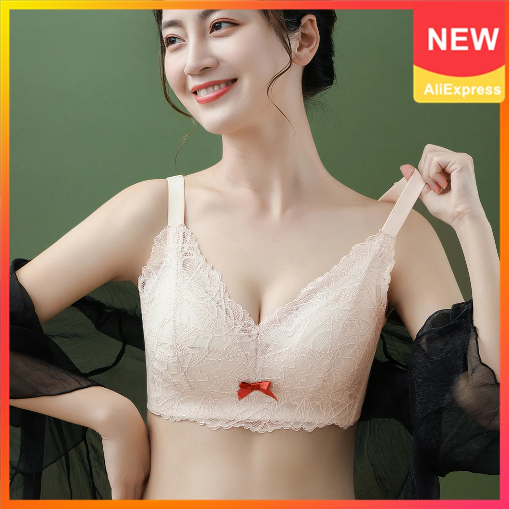 

Plus Size Brassieres Women's Bra Wire Free Underwear Ultra-Thin Thick Minimizer Lace Breathable C D Cup Sexy Lingerie