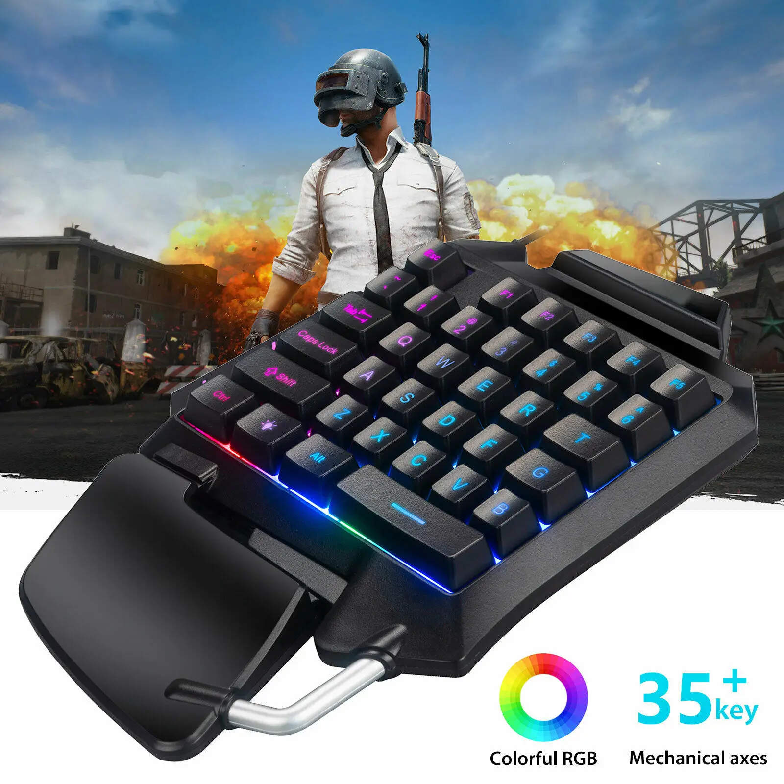 Эргономичная клавиатура с RGB подсветкой игровая одной рукой и подставкой в