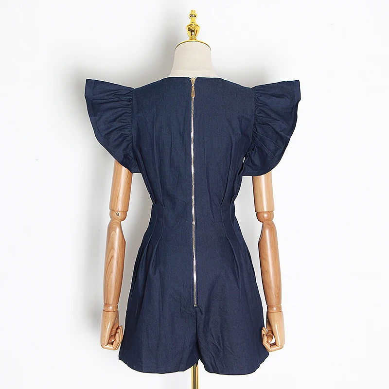 

GALCAUR Black Tunic Jumpsuit For Women V Neck Short Sleeve High Waist Patchwork Ruffle Elegant Jumpsuits Female 2020 New Clothes