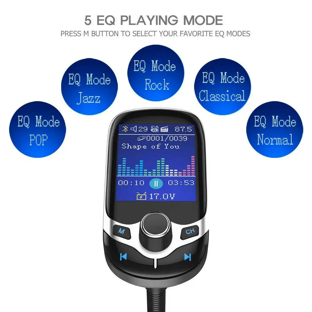 JINSERTA Автомобильный MP3 музыкальный плеер Bluetooth 5,0 приемник FM USB передатчик QC3.0 зарядное устройство U диск/TF карта AUX lossless музыка