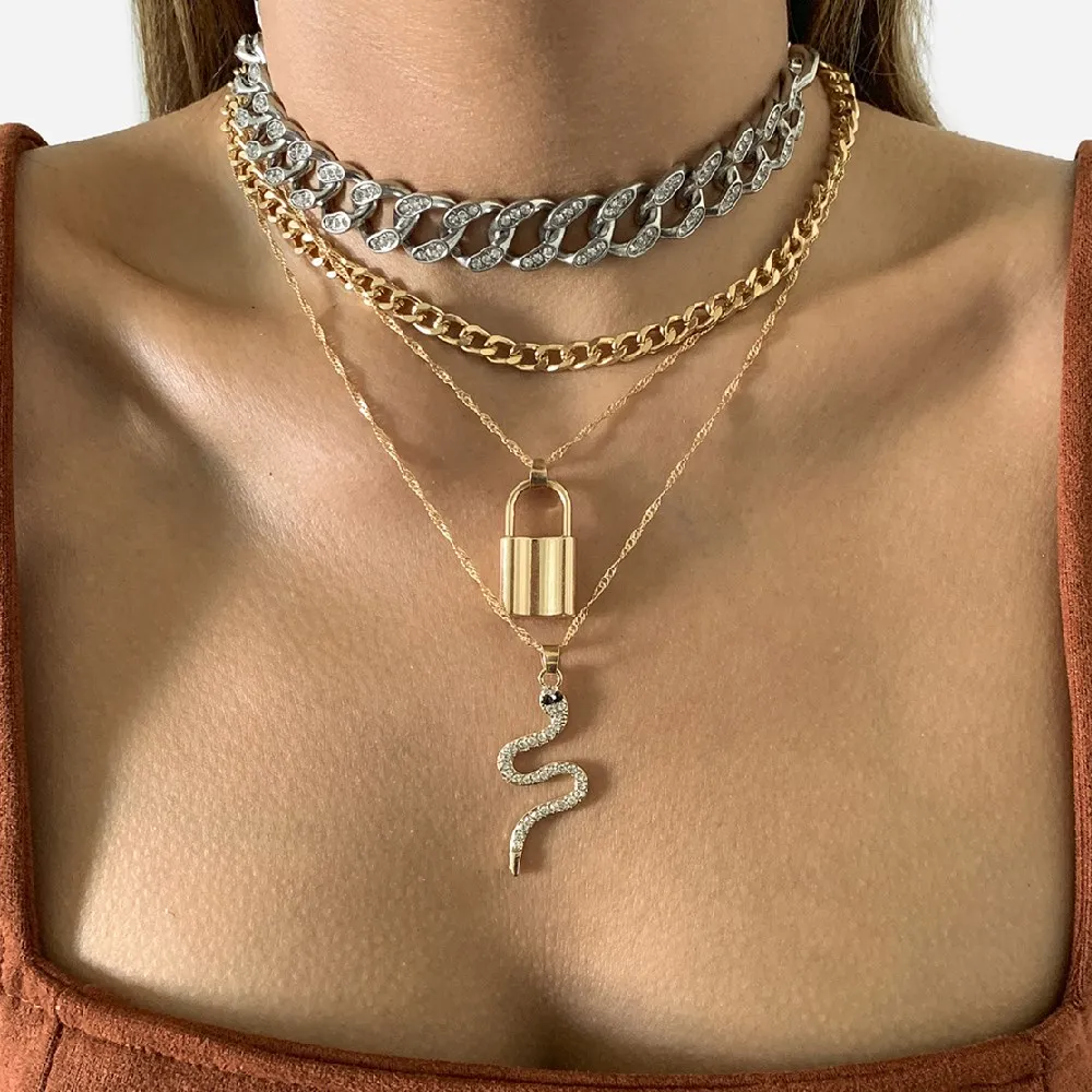 

Cosysail 4 шт. винтажное ожерелье с подвеской в виде змеи для женщин и мужчин, хип-хоп, кубинская крупная цепь, драгоценности