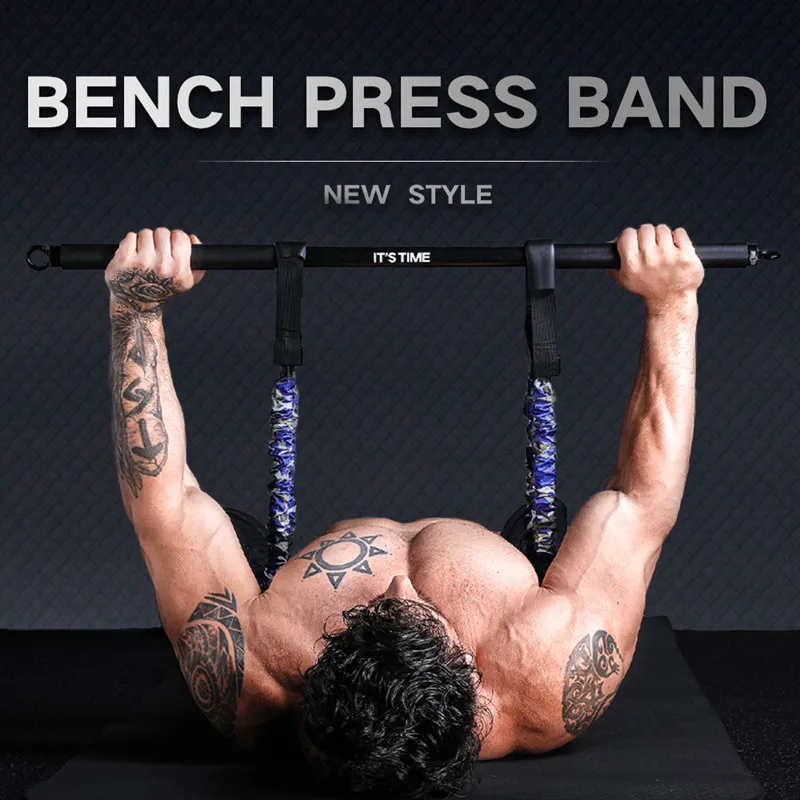 INNSTAR Bench Press Resistance Band with Fitness Detachable Bar Chest Expander Elastic Bands Home Gym Exercise Workout Equipment