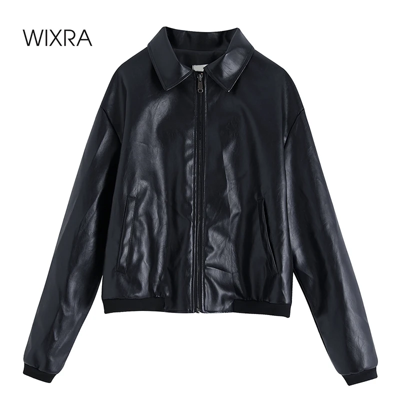 

Wixra Spring Autumn Pu Faux Leather Jackets Women's Black Zipper Cool Street Style Classic Coat Outwear For Lady