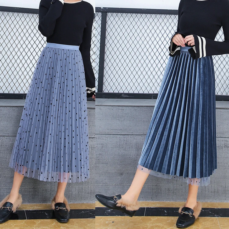 Юбка женская плиссированная с завышенной талией в горошек | Женская одежда