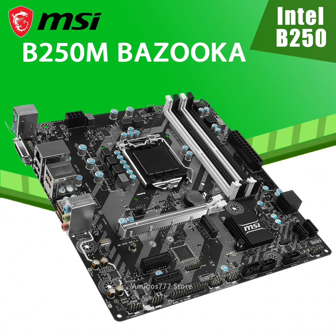 Online MSI B250M BAZOOKA Motherboard LGA 1151 I7 I5 I3 DDR4 64GB PCI-E 3,0 M.2 SATA III Desktop Intel B250 Placa-Mãe 1151 Micro ATX