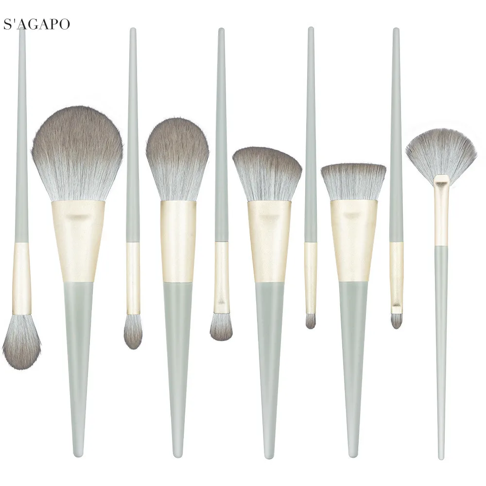 

S'AGAPO 10pcs Advanced Makeup Brushes Set tool Eye shadow Eyebrows Foundation Powder Blush Loose Powder Professional Makeup tool