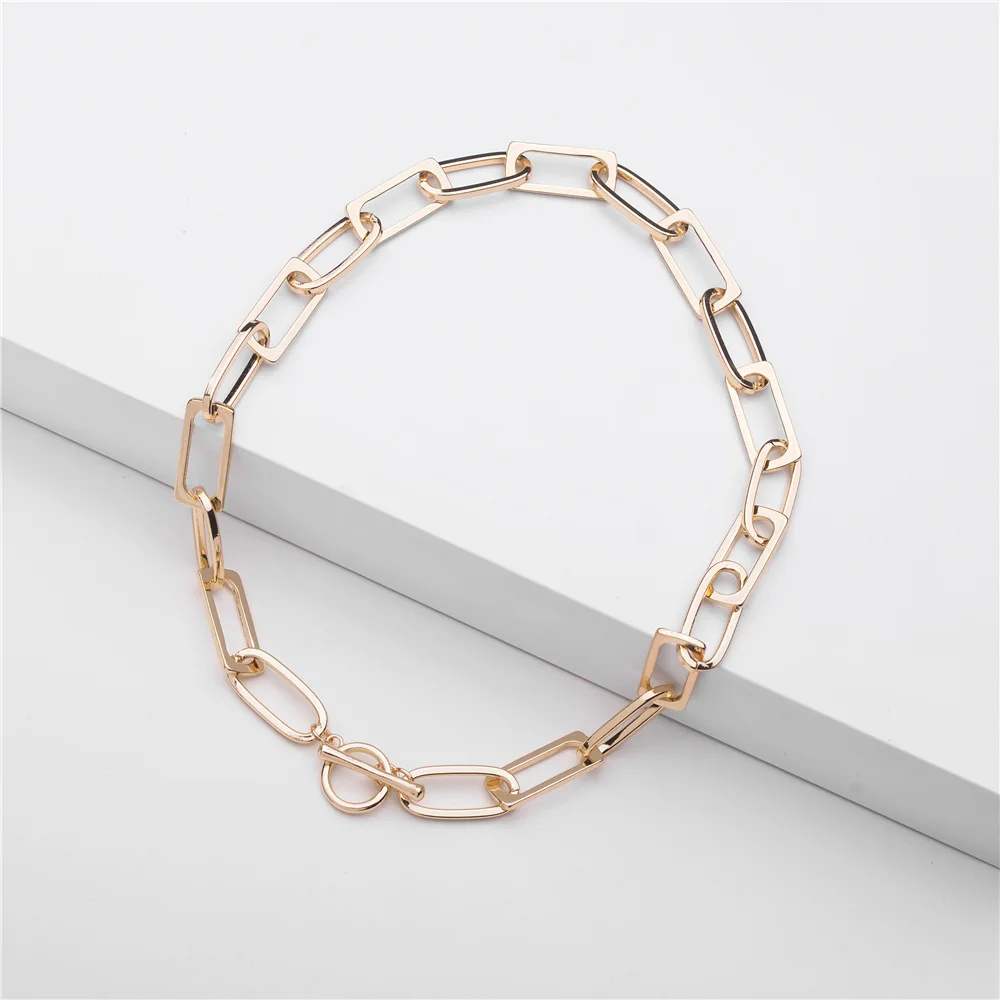 Золотая металлическая Толстая звеньевая цепочка короткое ожерелье-чокер