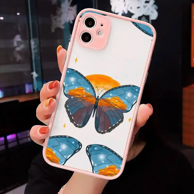 

Bling Glitter Butterfly Phone Cases matte transparent For Pink iPhone 7 8 x xs xr 11 12 pro plus max mini Clear Funda
