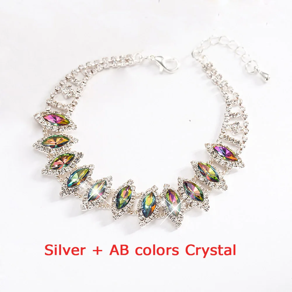Silver AB color AINAMEISI, Роскошные браслеты с зелеными и красными кристаллами для женщин, разноцветные стразы, браслет с подвесками, вечерние, подарок, модное ювелирное изделие - Окраска металла: Silver AB color