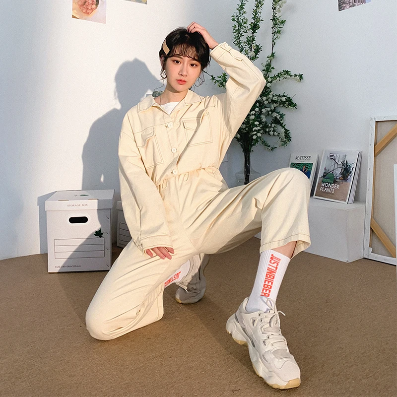 Женские комбинезоны модные длинные брюки на завязках бежевые цельные женские