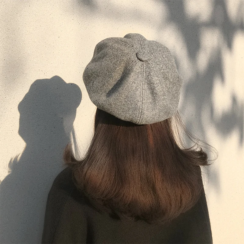 H3539 Women Warm Beret Hat Pure Color Retro Painters Cap Male Female Autumn Winter High Quality Fashion Casual Student Girl Caps