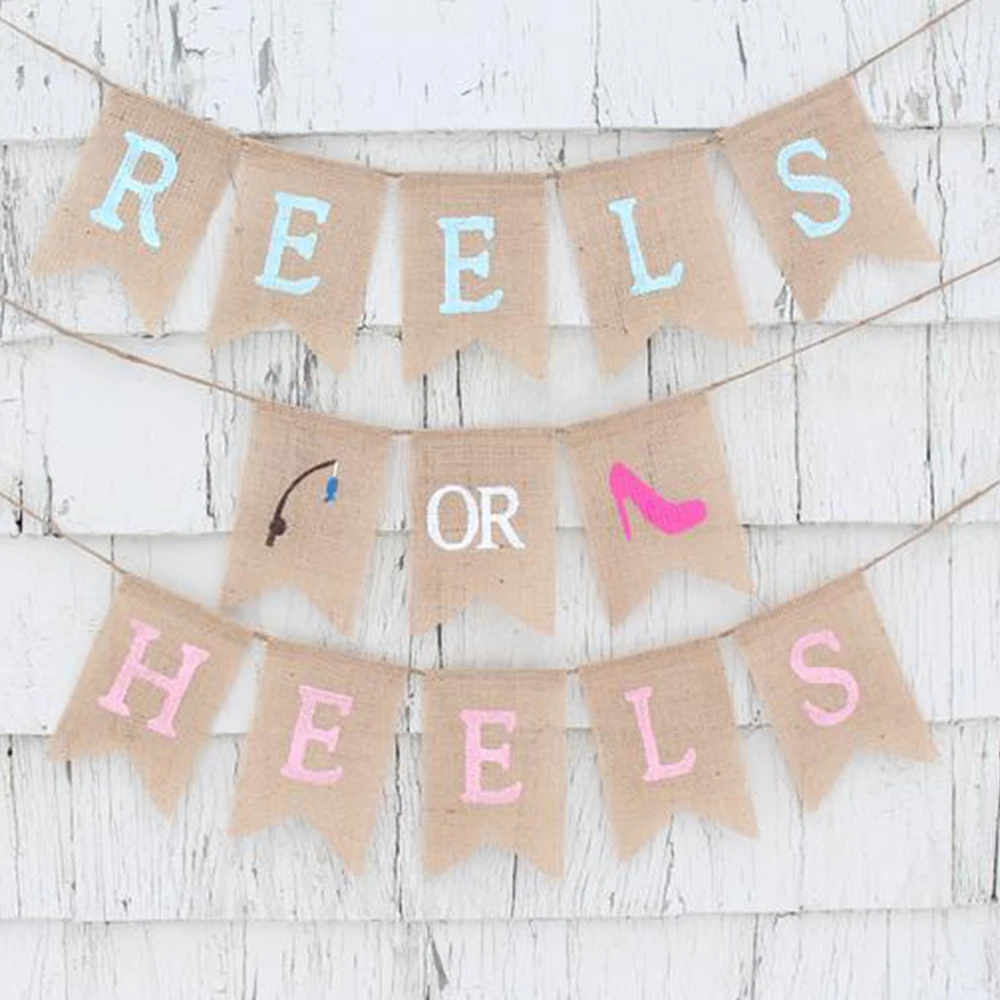 Or Heels Gender Reveal, Reels Or Heels Banner, Gender Reveal Party Decorations, Fishing Gender Reveal Ideas