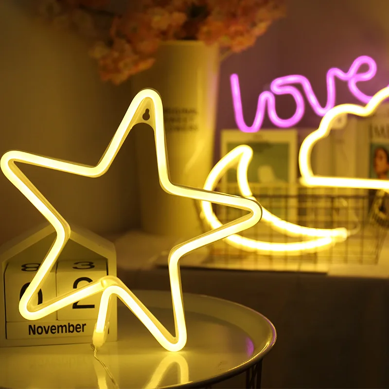 

Neon Led Lights Sign Moon Lightning Planet Neon Light Lamp Love Star Cloud Neon Signs for Room Home Decor Party Wedding Wall Art