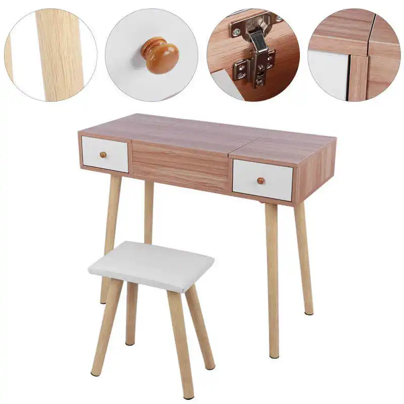 Деревянный туалетный столик TOPINCN из сосны набор табуретов макияжный с ящиками и