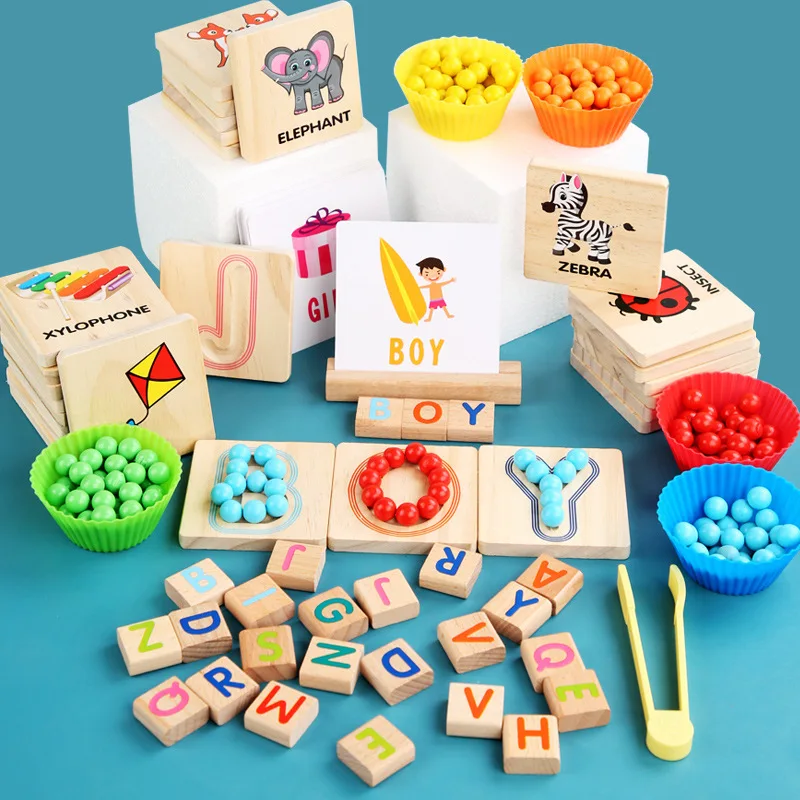 

Montessori Early Education Teaching Aids Letter Pairing Clip Beads Children's Educational Toys Hand-eye Coordination Training