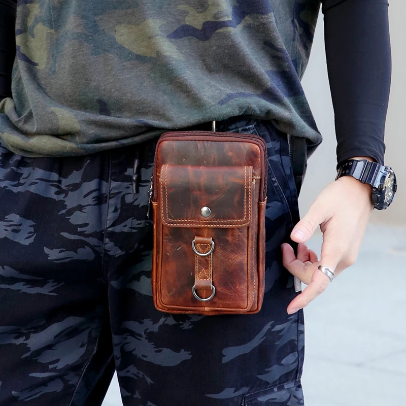 

Luxury Genuine Leather Men's Belt Bag Male Wallet Cell Phone Bag Vintage Large Capacity Waist Bag Waterproof Fanny Pack for Men