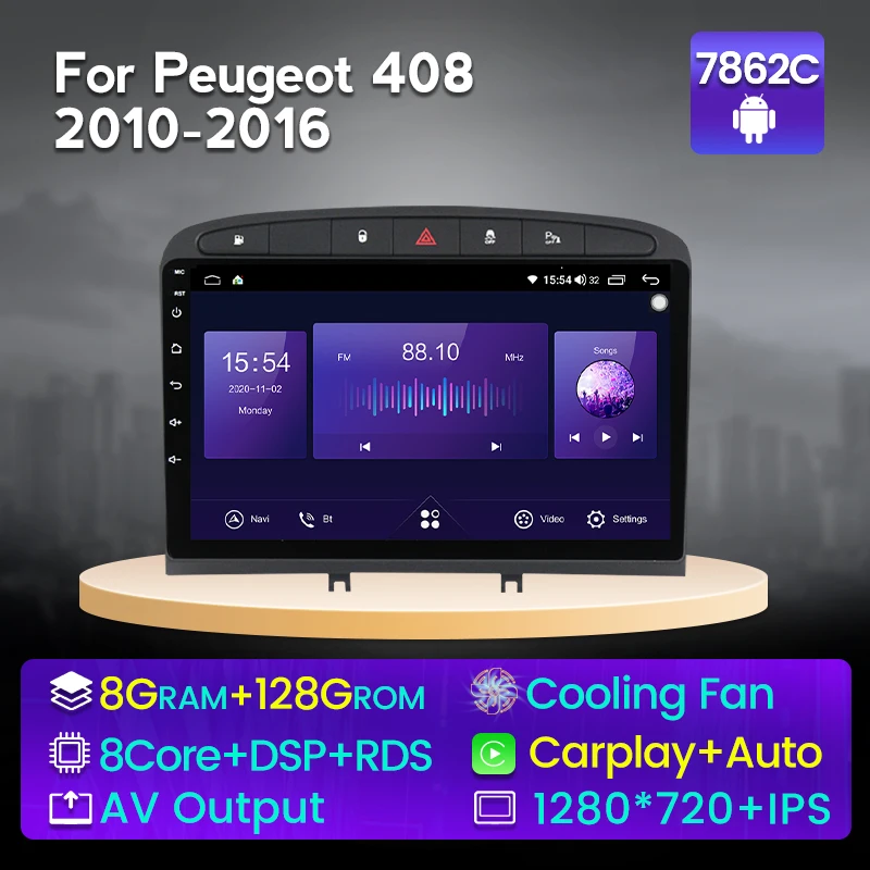 

MEKEDE 9'' 8+128G 8-Core Android11 Car Radio Navigation With Screen For Peugeot 408 2010-2016 Carplay Auto Stereo DSP IPS Screen