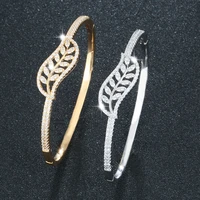 hibride luxury leaf shape cubic zirconia bangle for women big micro pave dubai bracelet party jewelry bijoux femme b 163