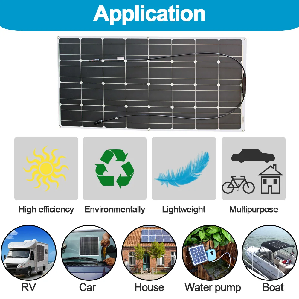 Гибкие солнечные панели 12 В 100 Вт монокристаллическая солнечная батарея яхта RV