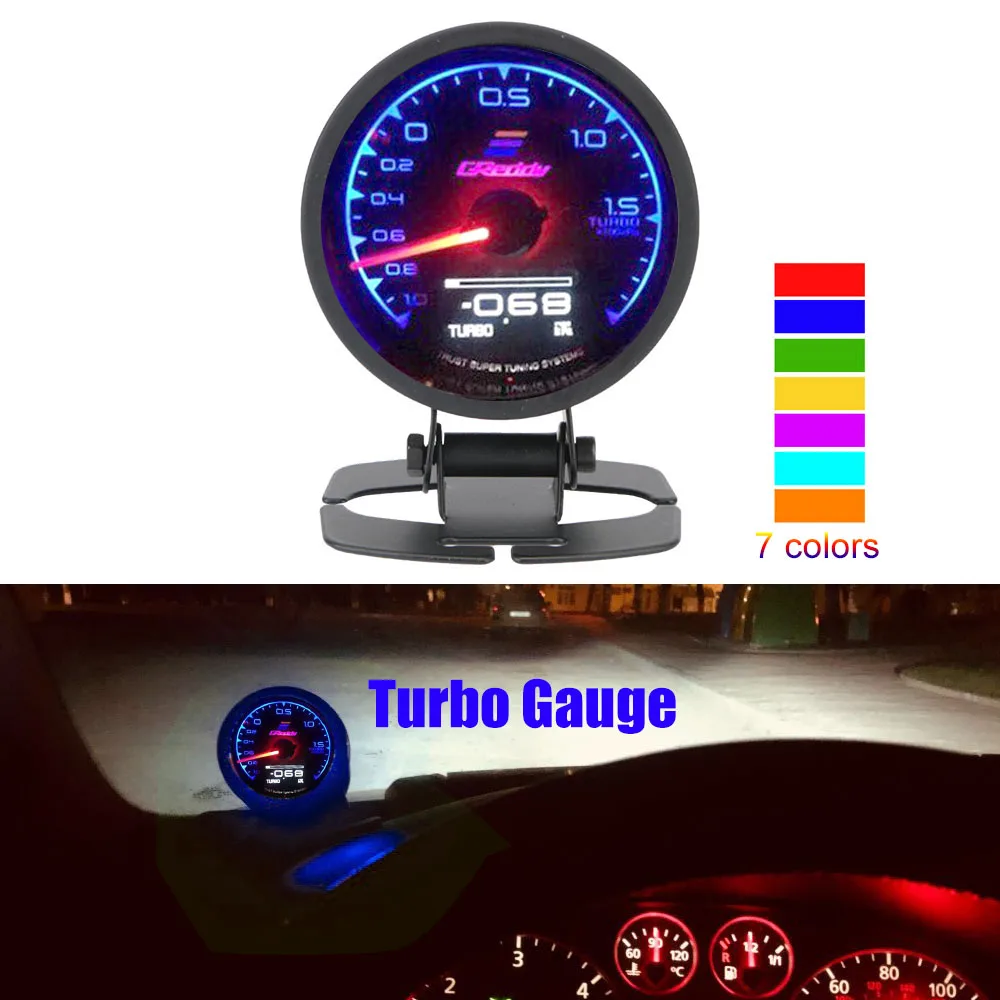 Racing Car Turbo Gauge Voltage Meter 7 Colors Back Light LCD Digital Display Automotive Accessories Automotive Parts Universal
