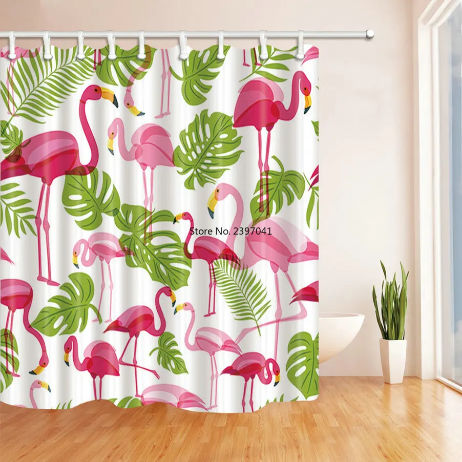 

Flamingo theme personalized pink colorful pattern shower curtain multi-function waterproof antibacterial polyester