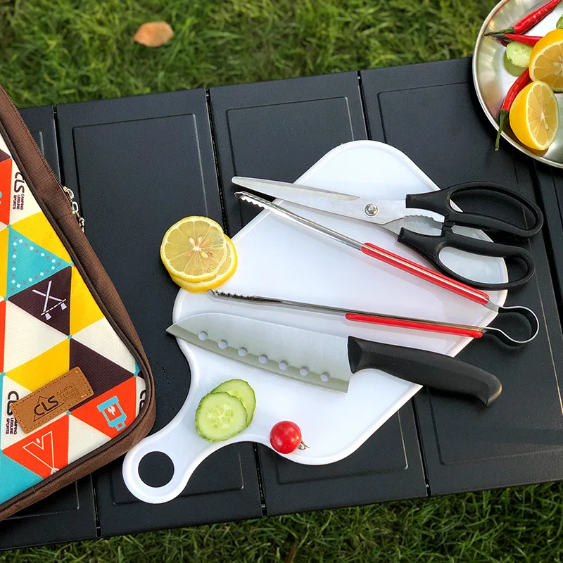 

The New Five-piece Outdoor Stainless Steel Cookware Kitchen Utensils Camping Barbecue Utensils Picnic Bag Kitchen Accessories