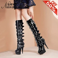 stivali donna 7 inch women shoes high heel black shoes 15cm thigh high boots combat boots yellow platform buckle gladiator stage